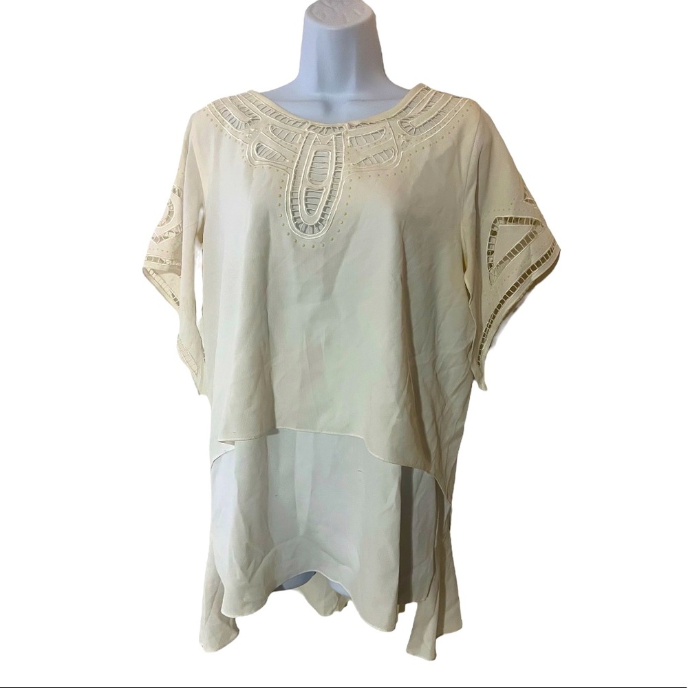 Short Sleeve Cut Out Cream Blouse - Size Medium